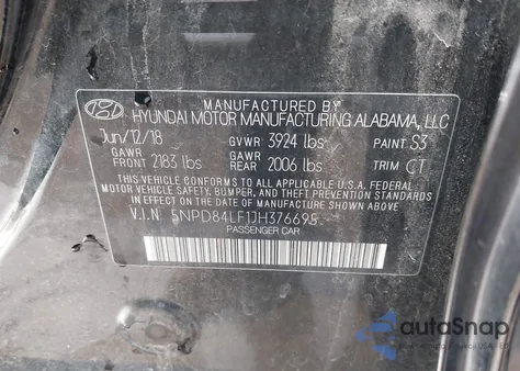 2018 Hyundai Elantra Sel z USA, uszkodzony, nr VIN 5NPD84LF1JH376695